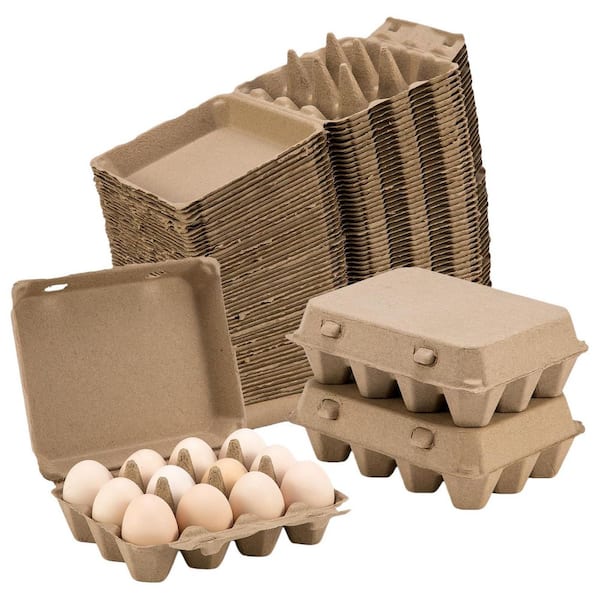 50-Pack Egg Cartons 3 in. x 4 in. Style Paper Pulp Egg Trays Reusable Egg Holder 12 Count Dozen Chicken Egg Storage Tray