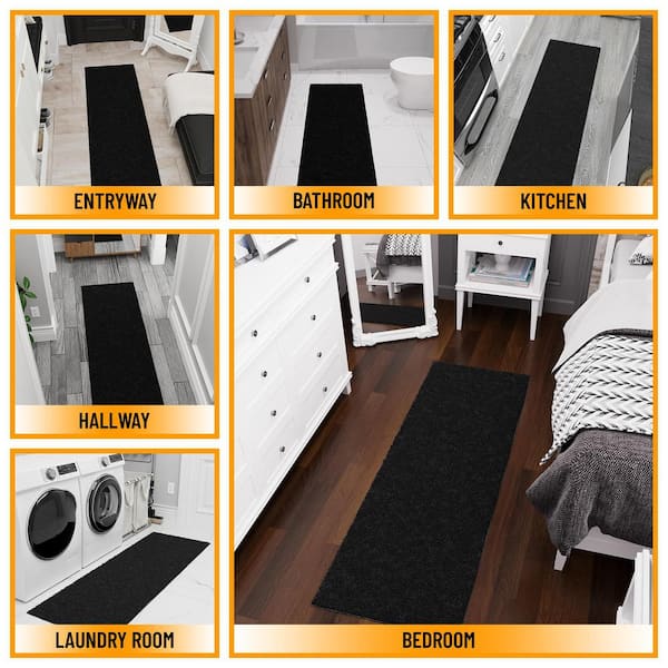 Softy Collection Non-Slip Rubberback Solid Soft Black 2 ft. x 6 ft. Indoor Runner Rug