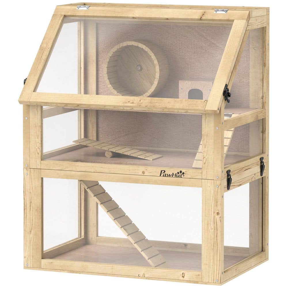 Wooden Hamster Cage, 3 Tier Small Animal Cage with Detachable 12.6 in. Deep Bottom, Hut, Seesaw, Exercise Wheel, Ramps price history on PriceWatchPro