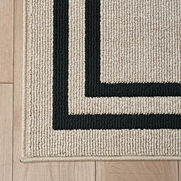 Washable Skid Resistant Natural Twist/Black 2.2 ft. x 5 ft. All Loop Tufted Area Rug