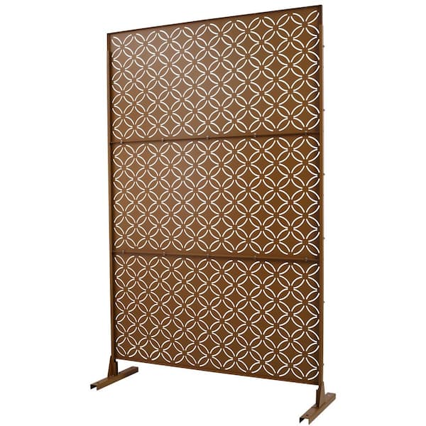 Tidoin 6.3 ft. x 4 ft. Brown Steel Freestanding Flat Flat Top Decorative Privacy Screen Metal Fence Panel