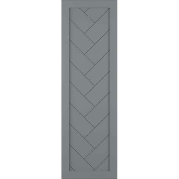 Ekena Millwork 12 in. x 40 in. PVC Single Panel Herringbone Modern Style Fixed Mount Board and Batten Shutters Pair in Ocean Swell