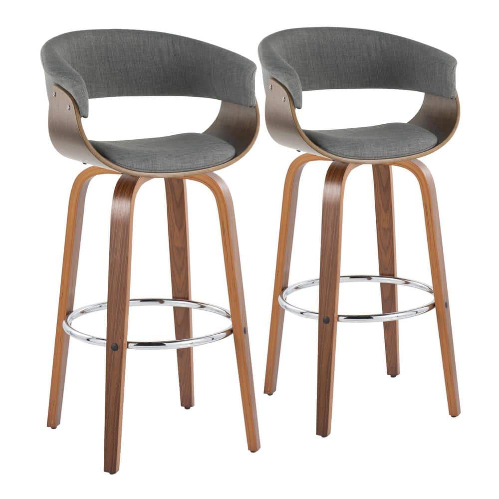 Vintage Mod 29 in. Light Grey Fabric, Walnut Wood and Chrome Metal Fixed-Height Bar Stool Round Footrest (Set of 2) price history on PriceWatchPro
