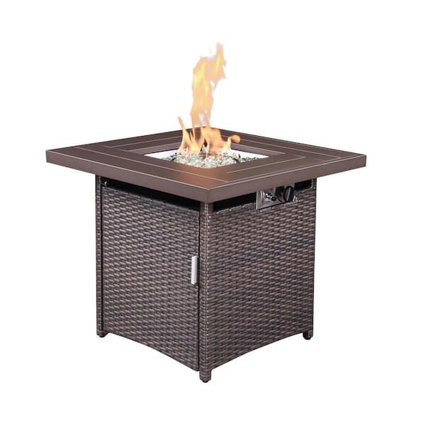 maocao hoom 28 in. W x 24.61 in. H Rattan Outdoor Square Fire Pit Coffee Table in Brown