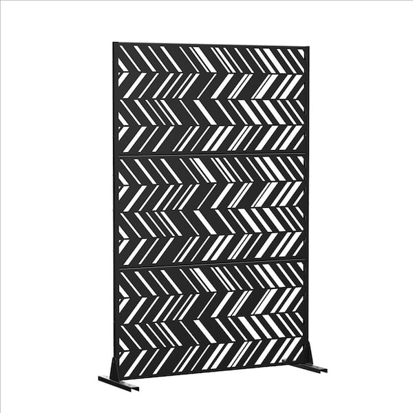 PexFix 72 in. x 47 in. Outdoor Galvanized Metal Privacy Screen Garden Fence in Herringbone Pattern in Black