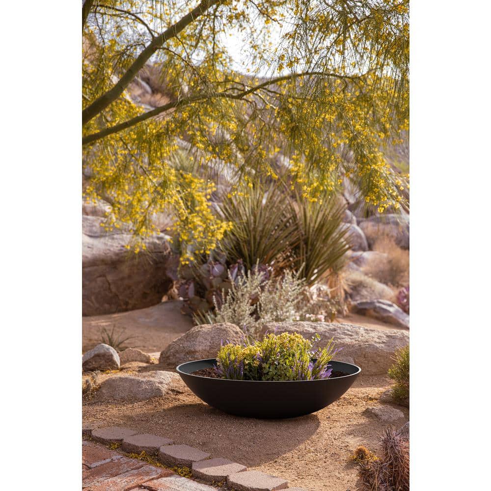 Lane Black 32" Plastic-Stone Round Planter Set