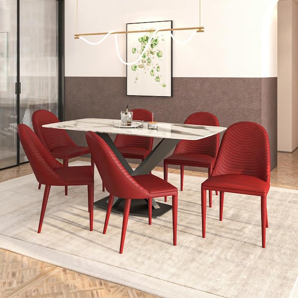Leisuremod Seville Red Upholstered Modern Dining Chair with Metal Legs Armless Upholstered Leather Accent Chair SC48R The Home Depot
