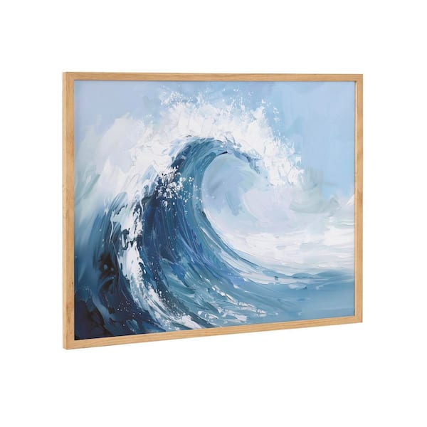 Kate and Laurel Gallery Abstract Painterly Coastal Ocean Wave by The Creative Bunch Studio Natural Framed Art Print 20 in. x 16 in.