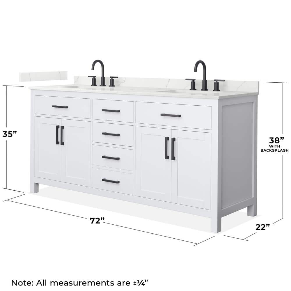 Beckett 72" White and Matte Black Freestanding Double Vanity with Quartz Top