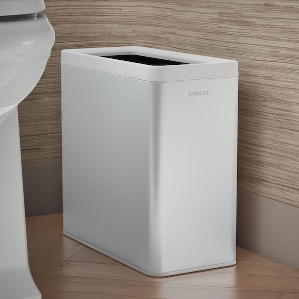 12-Liter Open-Top Trash Can in White with Polished Stainless Steel