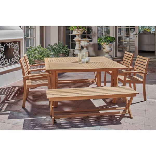 teak outdoor dining table with bench