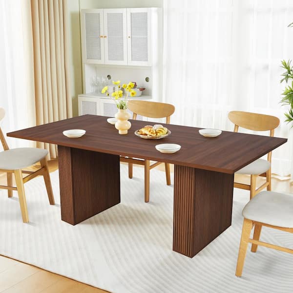 ATHMILE Walnut Wood 78.74 in. Double Pedestal Rectangular ATHMILE Walnut Wood 78.74 in. Double Pedestal Rectangular