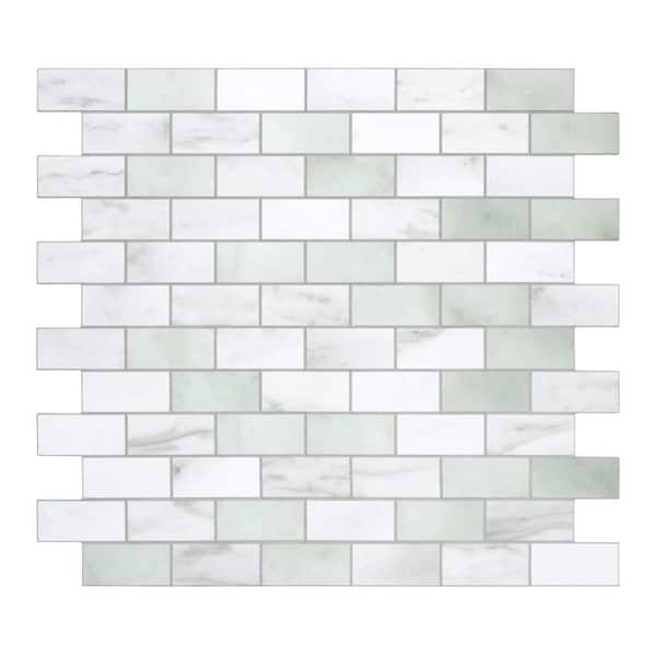Subway Emerald Green 11.3 in. x 10.8 in. Stone Composite Handmade Looks Peel and Stick Backsplash Wall Tile (10-Pack)