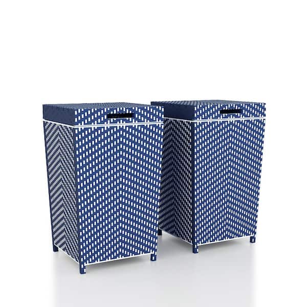 Furniture of America Limewood 120 Gal. Navy and White Outdoor Trash Can (Set of 2)