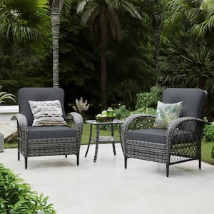 2 Pieces Outdoor Gray Wicker Patio Conversation Sofa Seating Set with Coffee Table in Dark Gray