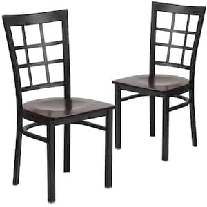 Walnut Wood Seat/Black Metal Frame Restaurant Chairs (Set of 2)