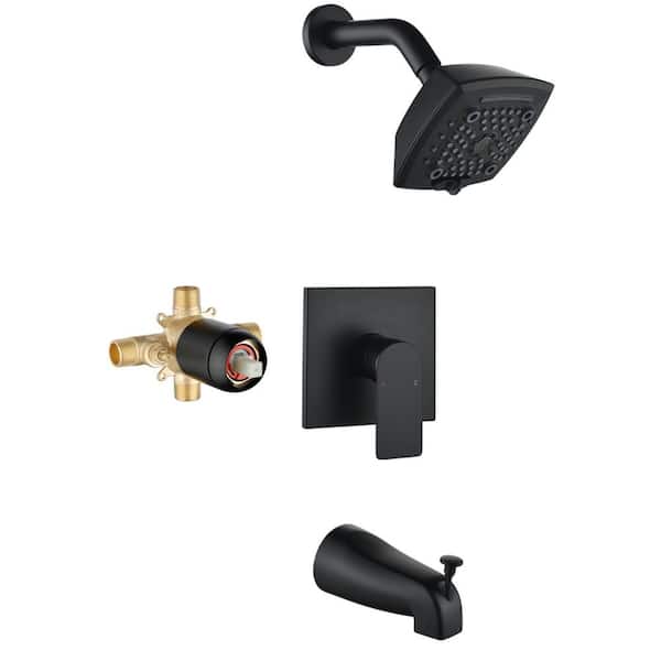 AIMADI Single Handle 6-Spray Wall Mounted Tub and Shower Faucet 1.8 GPM Brass High Pressure Shower System in Matte Black