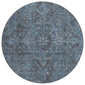Chantille ACN571 Navy 8 ft. x 8 ft. Round Machine Washable Indoor/Outdoor Geometric Area Rug