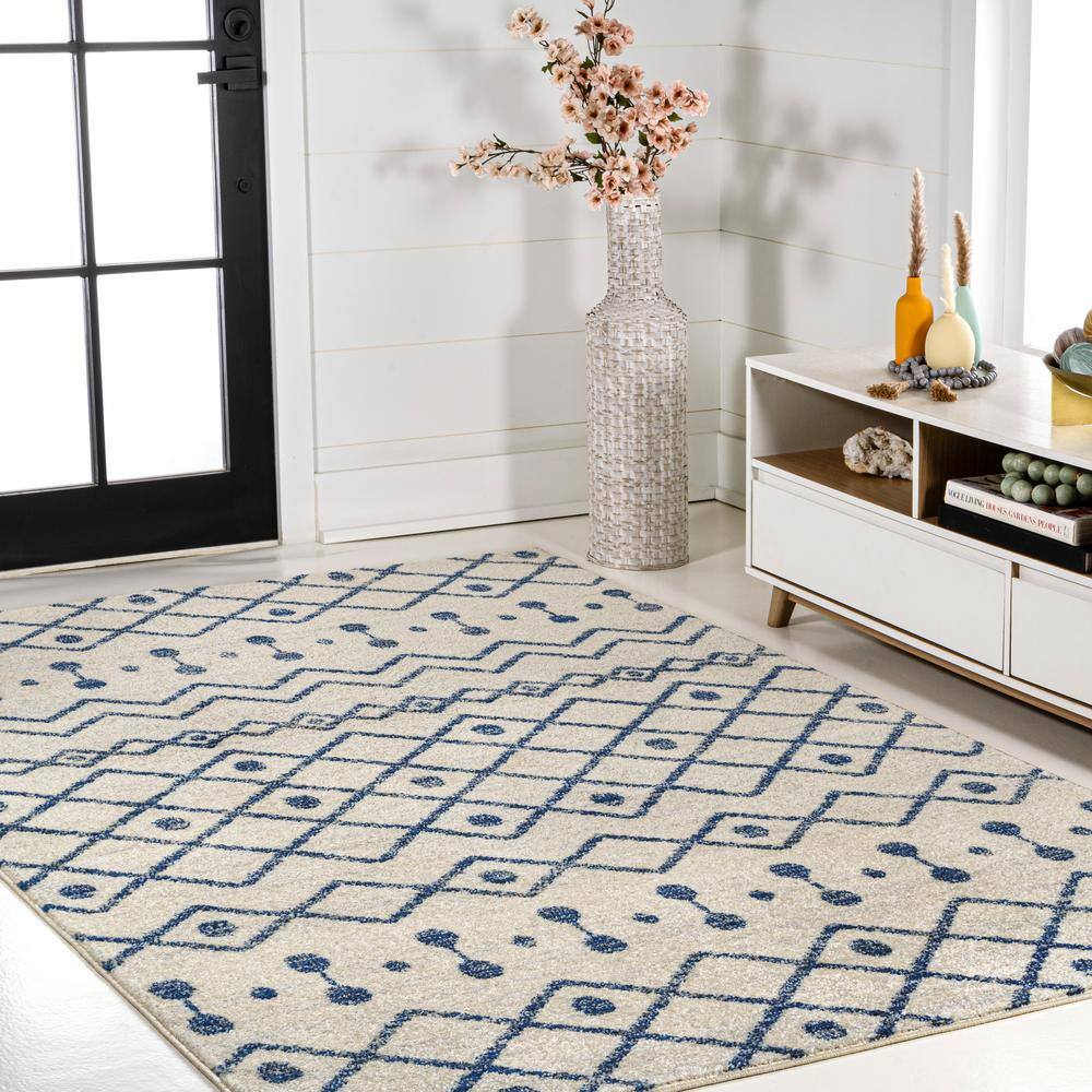 Aksil Moroccan Cream and Navy 5 x 8 Area Rug
