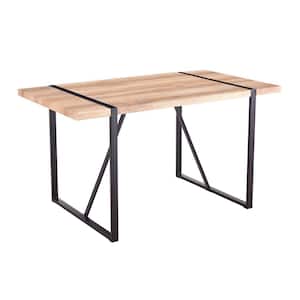 55.1 in. Industrial Rectangular Rustic Brown Wood Top Dining Table, Writing Desk with Black Metal Legs (Seat 4)