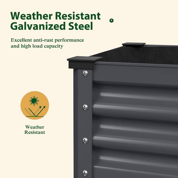 48 in. L x 25 in. W x 34 in. H Gray Galvanized Steel Raised Garden Bed w/ Lockable Wheels, Liner and Drainage Function