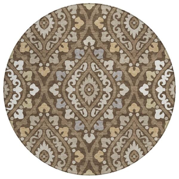 Chantille Machine Washable Indoor/Outdoor Abstract ACN3151 Chocolate 8 ft. x 8 ft. Round Rug