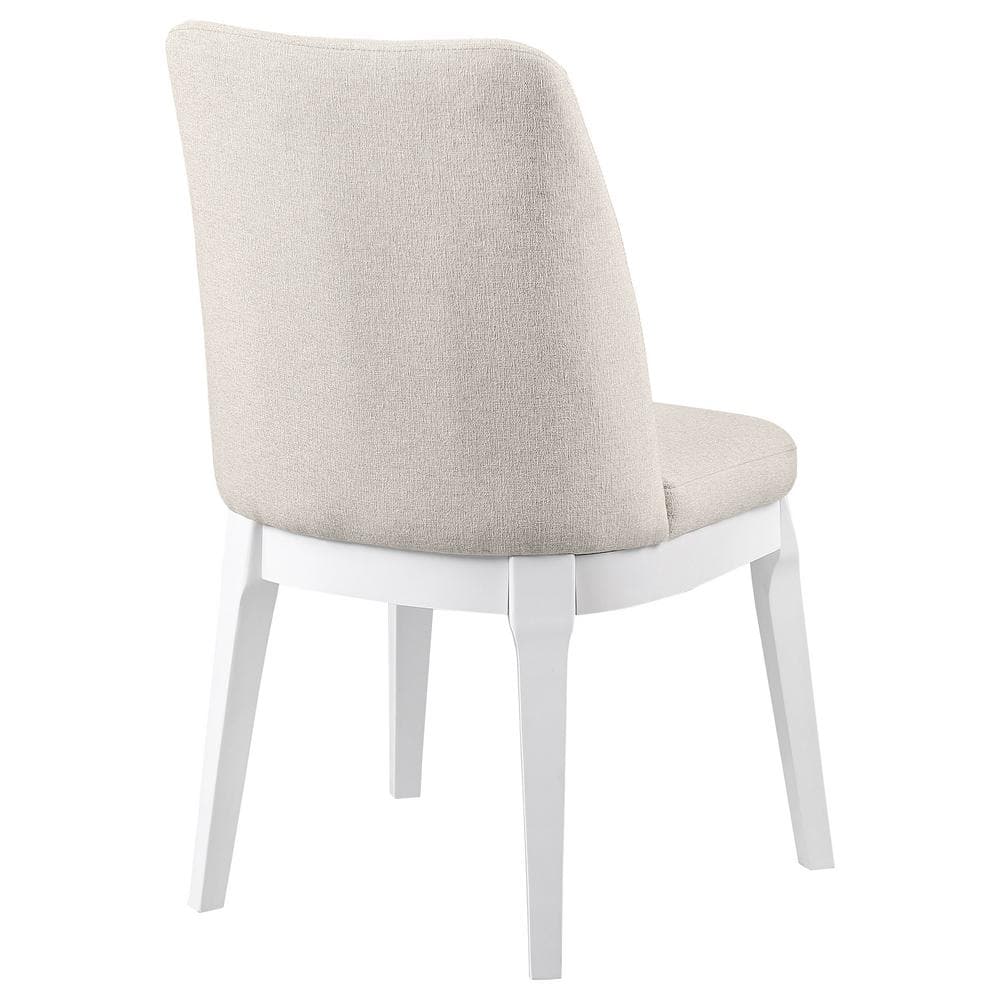 Beige Upholstered High Back Side Chair with Wood Legs