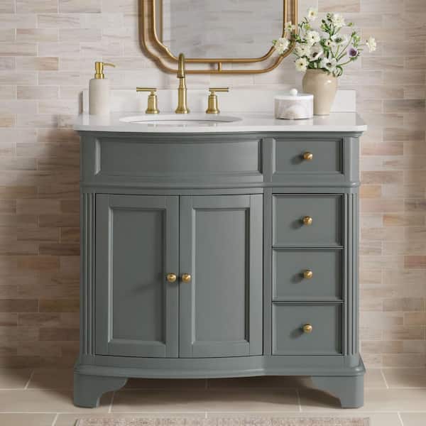 Terryn 37 in. Single Sink Dusk Green Bath Vanity with Engineered White Marble Top (Assembled)