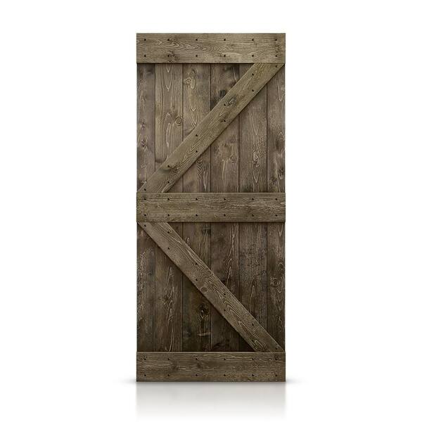 CALHOME K Series 30 in. x 84 in. Pre Assembled Solid Pine Espresso Stained Wood Interior Sliding Barn Door Slab
