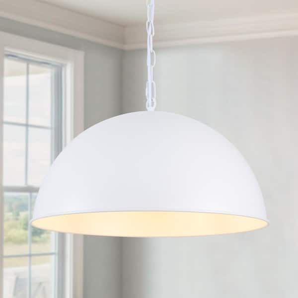 1 Light White Shaded Modern Pendant Light with Metal Dome Shade for Dinning Room,No Bulbs Included