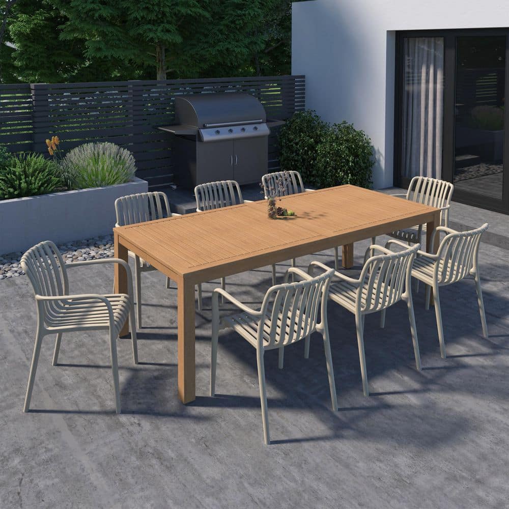 Praslin 9-Piece Teak Finish Wood 100% FSC Rectangular Patio Dining Set Sand price history on PriceWatchPro
