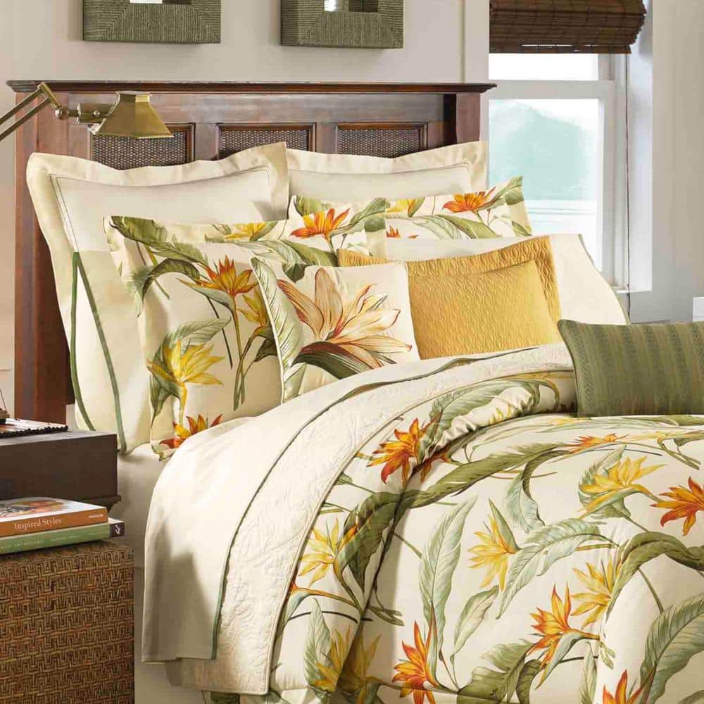 Ivory Tropical Cotton Queen Comforter Set with Shams