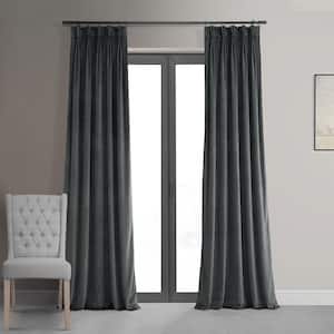 Signature Natural Grey25 in. W x 108 in. L (1 Panel) Pleated Blackout Velvet Curtain