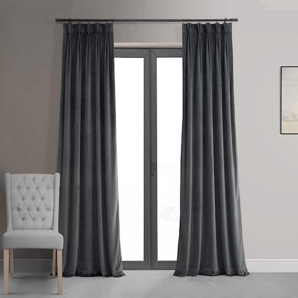 Exclusive Fabrics & Furnishings Signature Natural Grey25 in. W x 96 in. L (1 Panel) Pleated Blackout Velvet Curtain