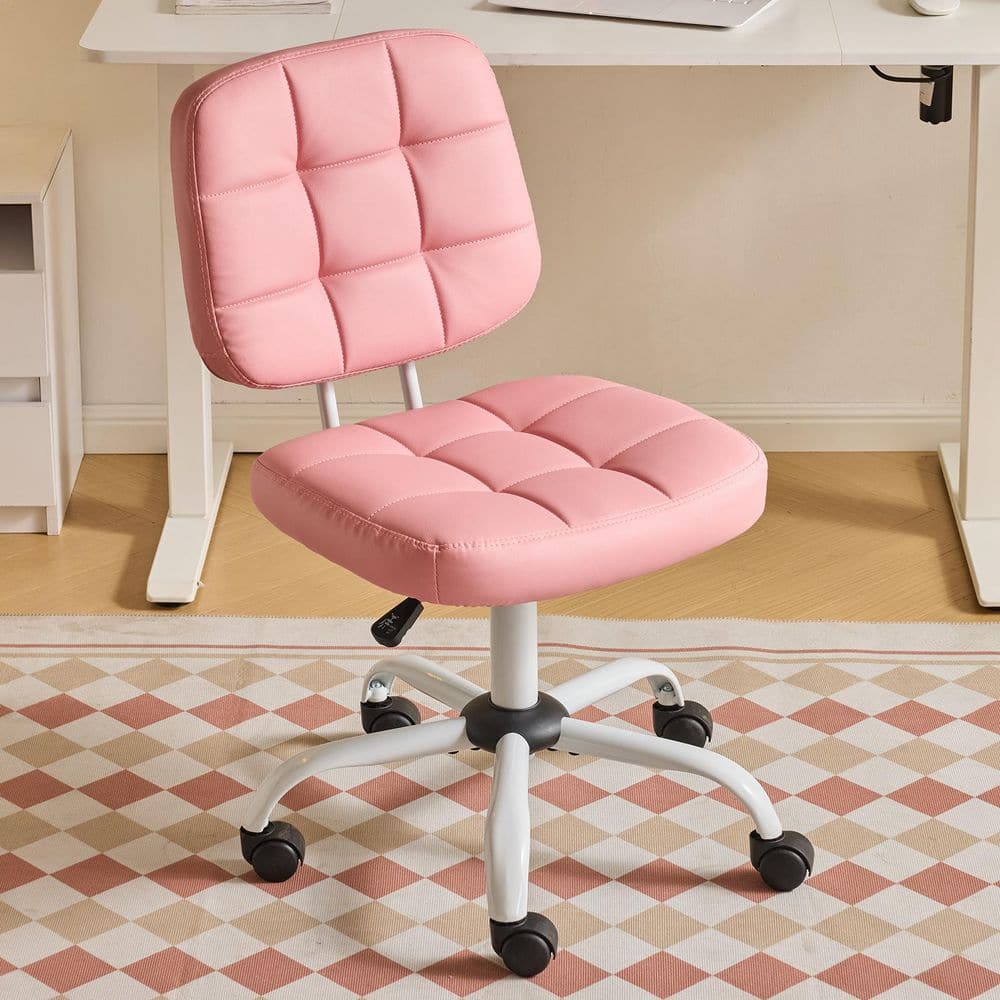 Karl home PU Fabric Plaid Cushion Task Chair in Pink with Armless ...