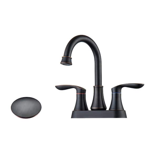 Staykiwi 4 in. Center set Double Handle Mid Arc Bathroom Faucet with Drain Kit Included in Oil Rubbed Bronze