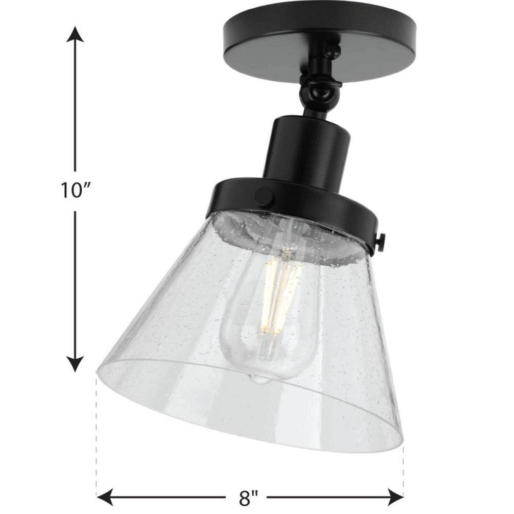 Matte Black and Seeded Glass Industrial Flush Mount Ceiling Light