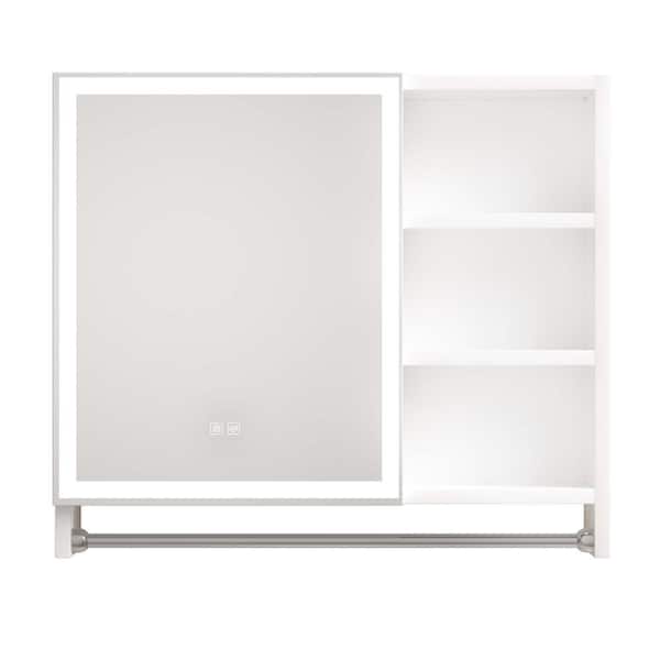 COWLOWN 31.5 in. W x 27.56 in. H Rectangular Aluminum Medicine Cabinet with Mirror, LED Lights and Towel Rails