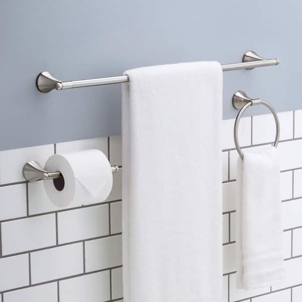 Foundations Design Series 3-Piece Bath Hardware Set 24 in. Towel Bar Toilet Paper Holder, Ring SpotShield Brushed Nickel