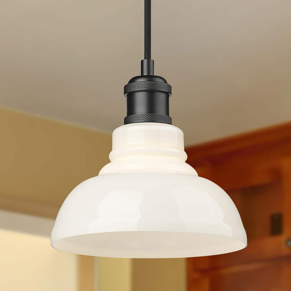 Matte Black Mini Pendant Light with Glass Shade