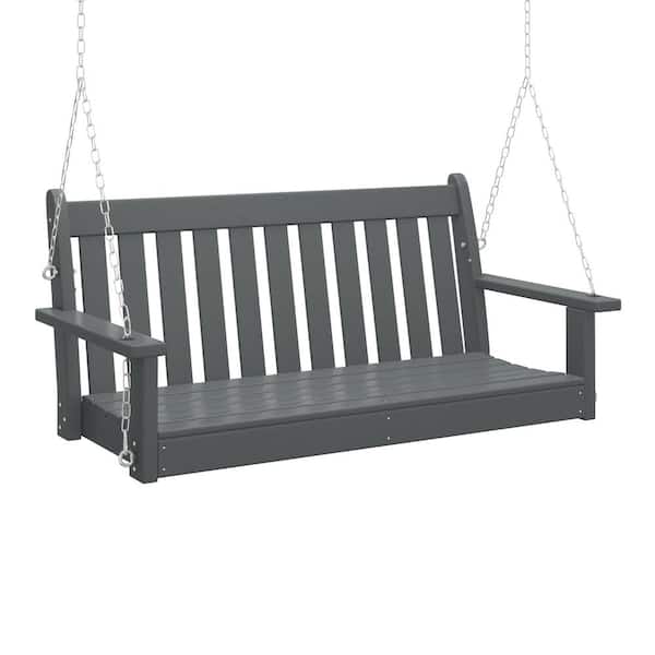 Laguna Outdoor Patio Weather Resistant Poly Plastic 51" 2-Person Hanging Porch Swing in Gray