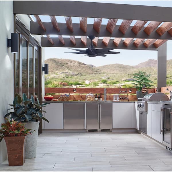 Lehr 54 in. Outdoor Distressed Black Downrod Mount Ceiling Fan with Remote Included for Patios or Porches