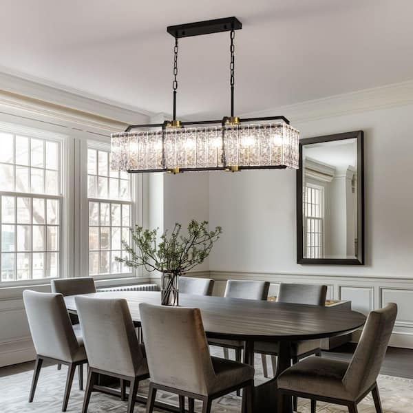 WDETR 39 in. Modern 6-Light Rectangle Black Crystal Chandelier for