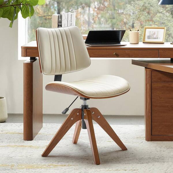 JAYDEN CREATION Leo Faux Leather Ergonomic Armless Office Chair in Ivory