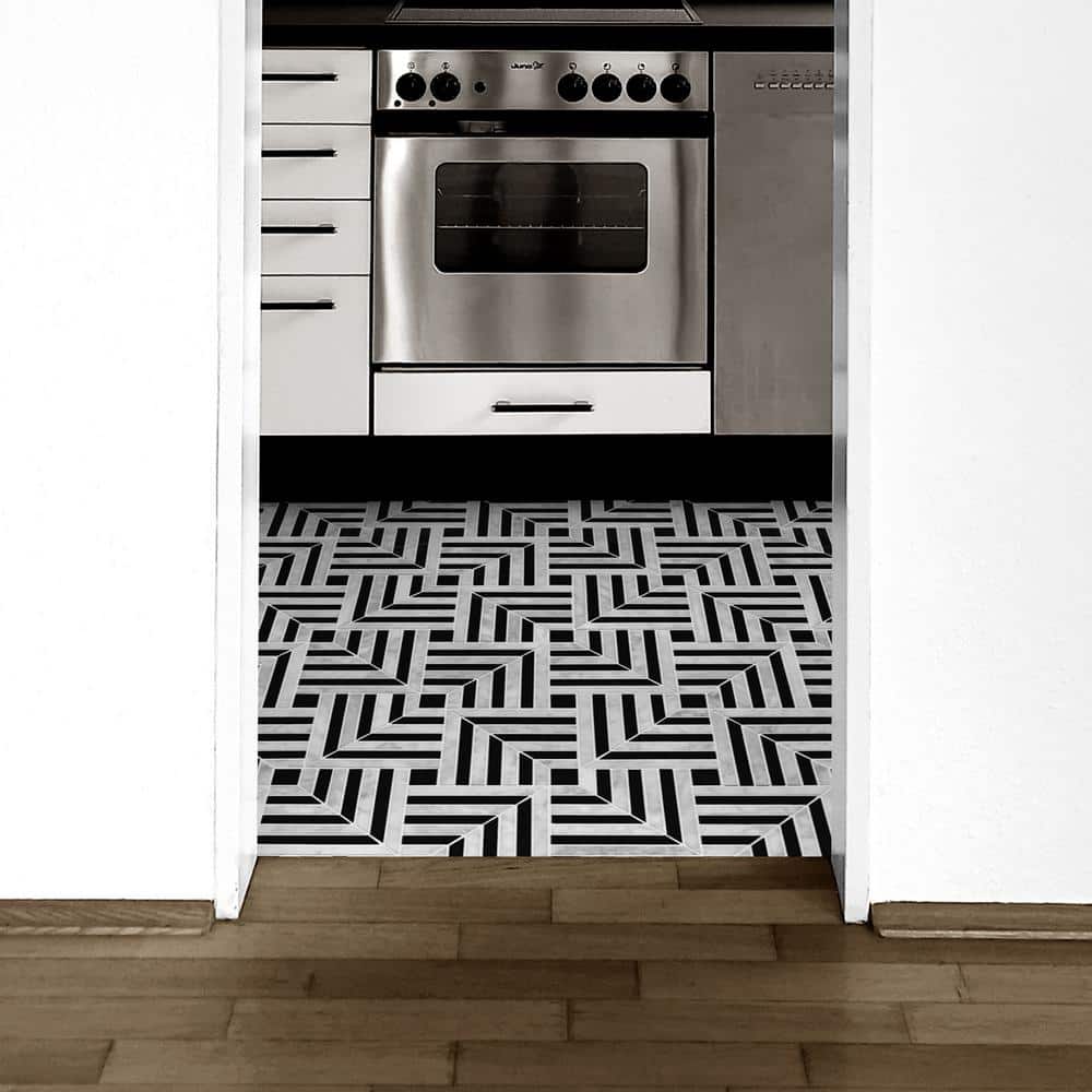 11.81" x 11.81" Black and White Marble Mosaic Tile