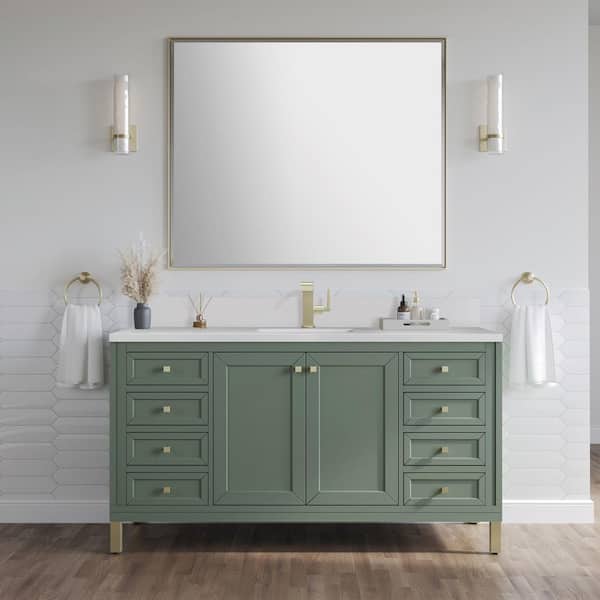 James Martin Vanities Chicago 60.0 in. W x 23.5 in. D x 33.76 in. H Single Bath Vanity in Smokey Celadon with White Zeus Silestone Quartz Top