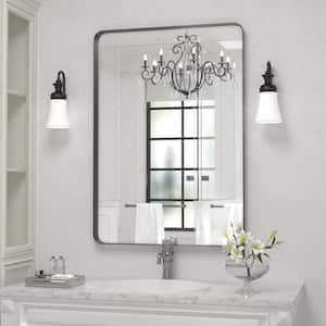 16 in. W x 24 in. H Small Rectangular Metal Framed Wall Mounted Wall Bathroom Mirros Bathroom Vanity Mirror in Black