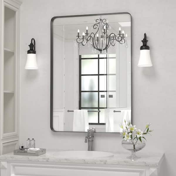 PAIHOME 16 in. W x 24 in. H Small Rectangular Metal Framed Wall Mounted Wall Bathroom Mirros Bathroom Vanity Mirror in Black