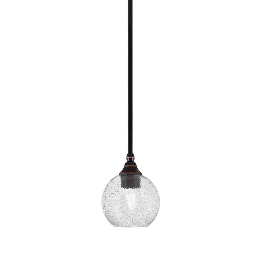 Sparta 100-Watt 1-Light Black Copper Mini Pendant Light with Smoke Bubble G
