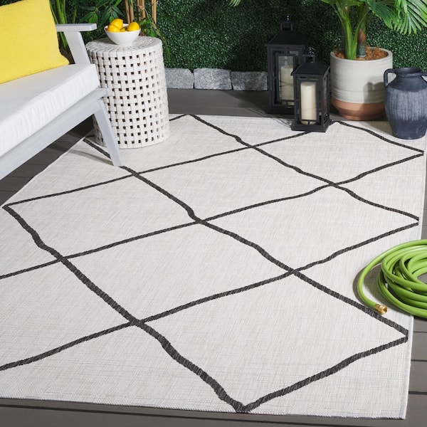 Courtyard Ivory/Black 8 ft. x 10 ft. Trellis Impression Indoor/Outdoor Area Rug